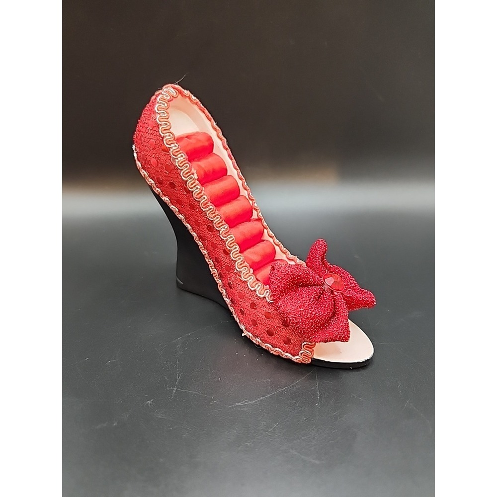 Fancy Miniature High Heeled Red Shoe Ring Holder/ Organizer